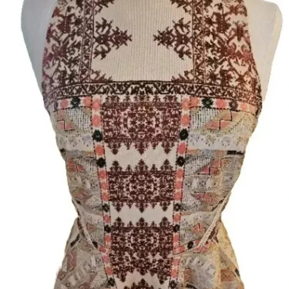 Mossimo Womens Medium A Line Burgundy And Ivory Multi Sleeveless Dress Zip Up